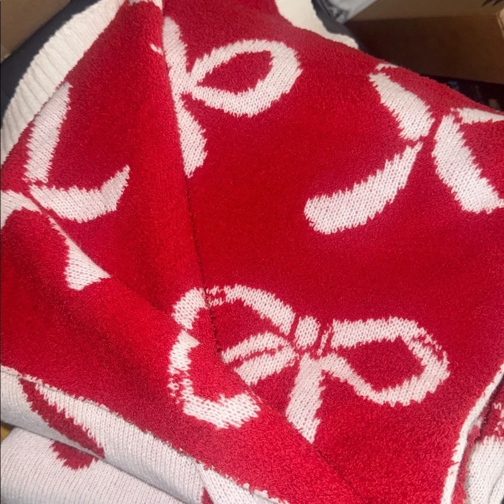 Cupcakes and Cashmere Coquette Red Christmas bow blanket